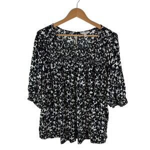 Terra & Sky Abstract‎ Print Smocked Blouse Size 3X Stretch Lightweight Comfy